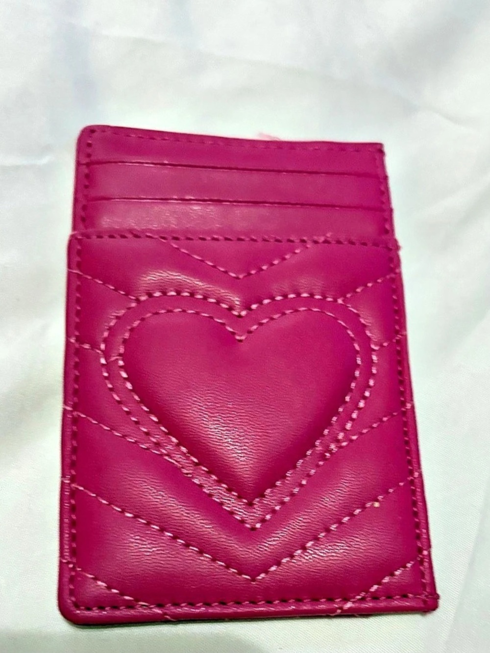 Heart Stitch Card Holder in Pink Like New
